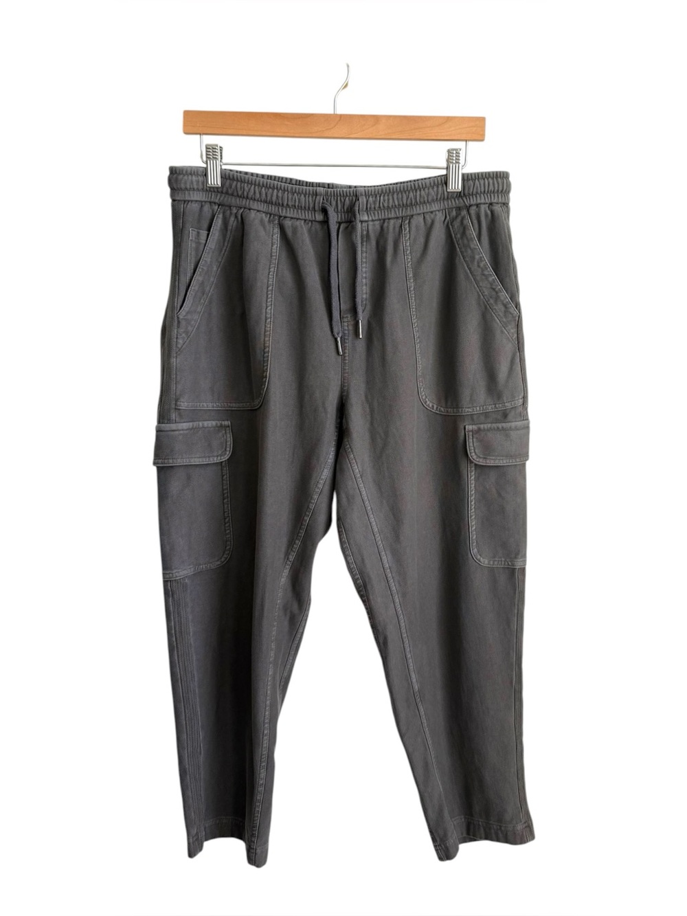 Athleta Farallon Cargo Crop Pants Gray Relaxed Cotton Size 10 Petite